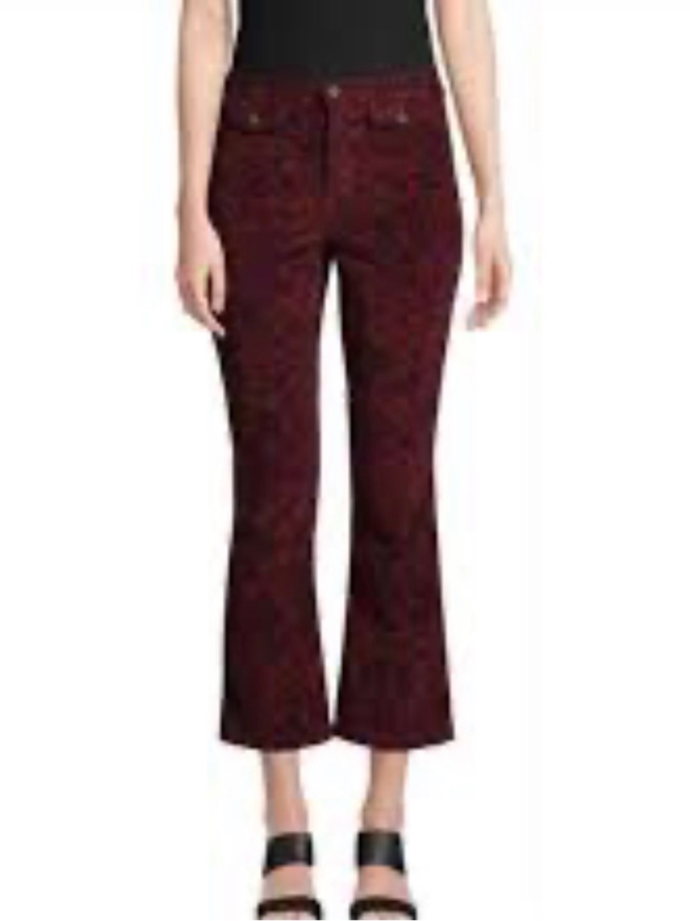 Free People Burgundy Damask Tapestry Corduroy Crop Flare Pants Size 2